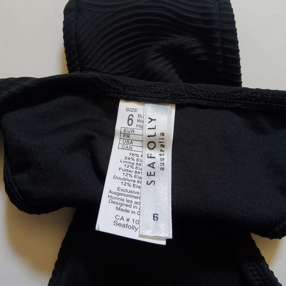 Seafolly Ribbed High Cut Bikini Swimsuit Bottom Size 2 Black New - Picture 9 of 10